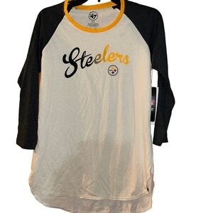 New 47’ women Nfl Pittsburgh steelers baseball top shirt Medium M ladies fan